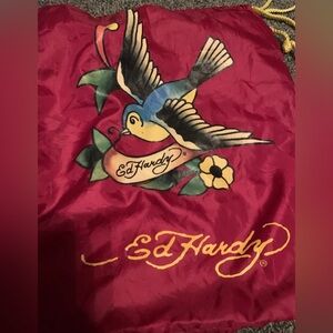 Ed Hardy Black Nylon Lightweight Drawstring Gym Bag (11.5 x 14.5 in)